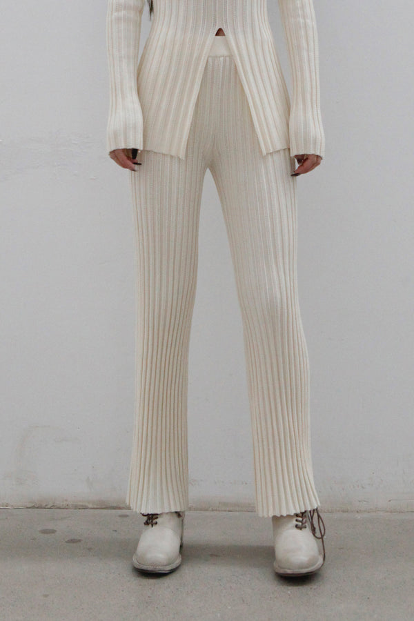 SWAYING/KNIT striped perforated straight-leg pants SW22AW3B10 light beige